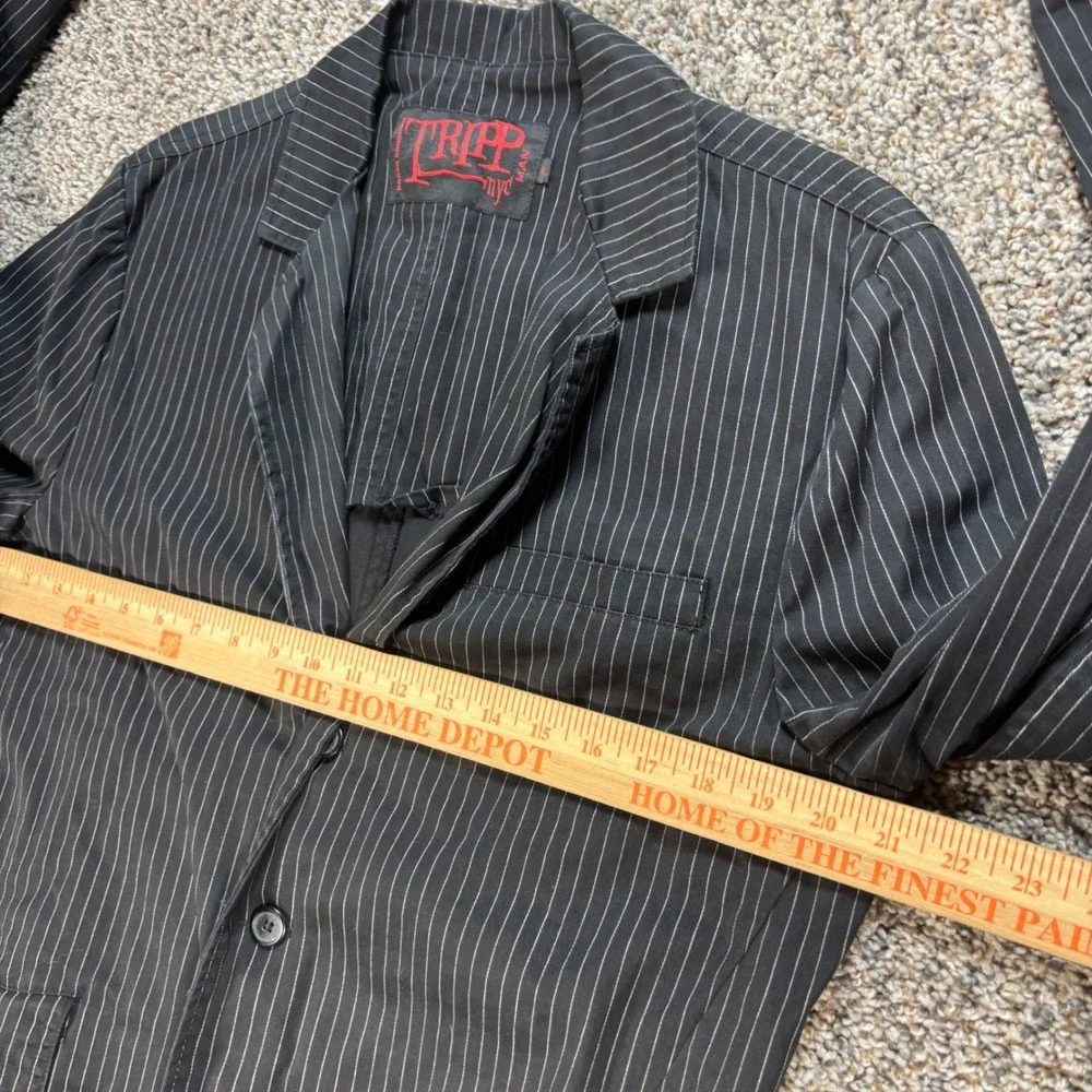 Tripp NYC Men's Large Blazer Jacket Man Black Pinstripe Gothic Punk Cotton